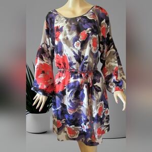 Nine West Dress Multi-Color Tie Waist Long Sleeve Women's Size 10